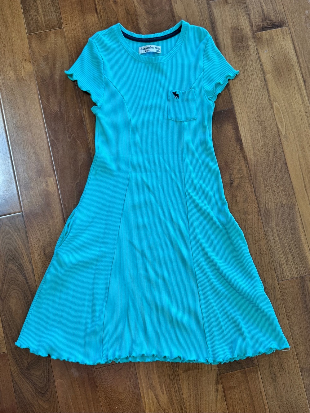 Abercrombie Kids Turquoise-Blue Ribbed Short Sleeve Dress 13/14